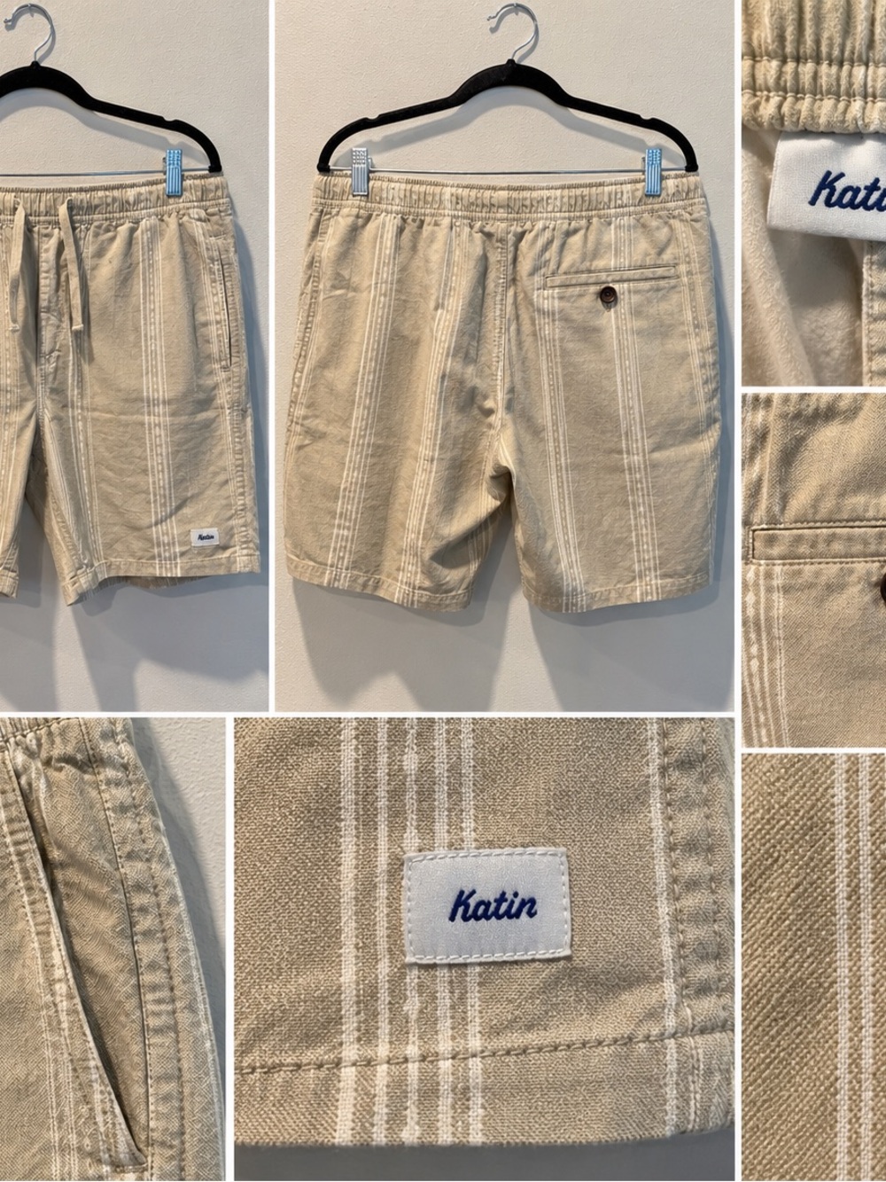 Katin Men’s Cream Striped Cotton Drawstring Shorts